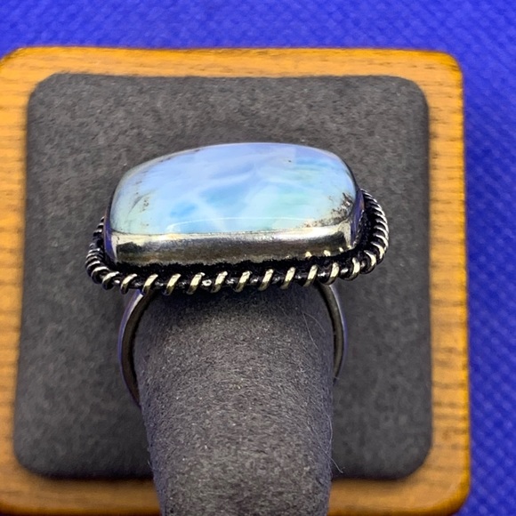 Comfort Curl ADJUSTABLE Big Square Larimar Ring! .925 Sterling Silver Overlay! - Picture 5 of 15
